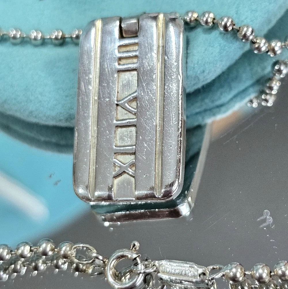 ✨Tiffany & Co. Atlas 925 Sterling Roman Numeral Dog Tag Pendant Necklace✨